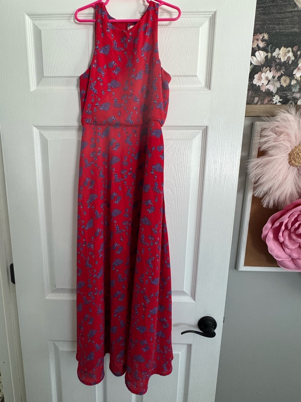 GB girls Red Maxi Dress with Blue Floral Print
